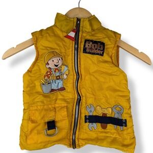 Bob The Builder Kids Vest Yellow Size 4T Full Zip Retro Cartoon Kids Y2K 2000s